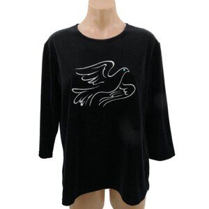 Vintage 90s Top Stitch Black Velvety Velour Dove Size L Large Silver Morning Sun